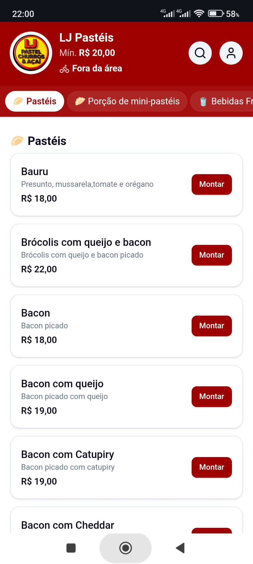Cardápio digital da loja LJ Pastéis