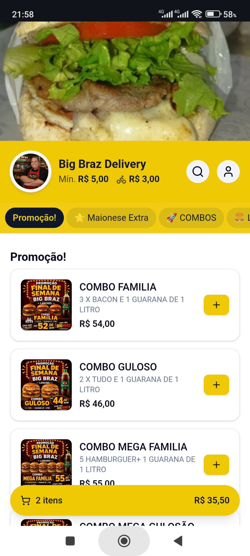 Cardápio digital da loja Big Braz Delivery