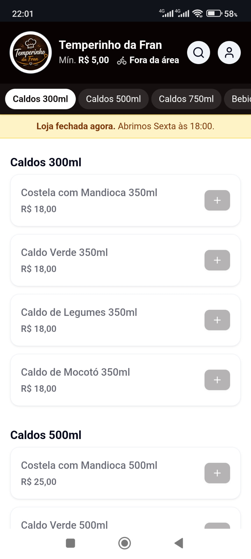 Cardápio digital da loja Temperinho da Fran